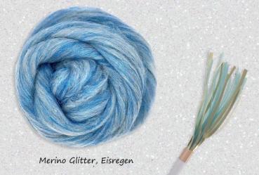Merino Glitter Eisregen, Weiss Blau mit Glanz